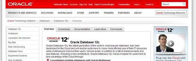 Screenshot Oracle 12c Website